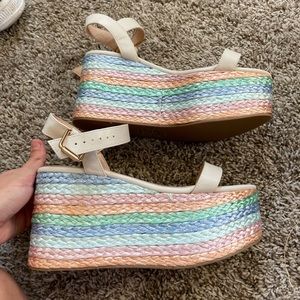 Never worn Zara Trafaluc wedge platform chunky sandals heels in rainbow weave